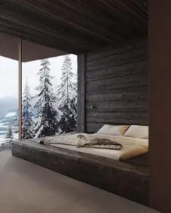 Luxury suite bedroom with mountain view at Aquila Landing heli-ski lodge, Revelstoke